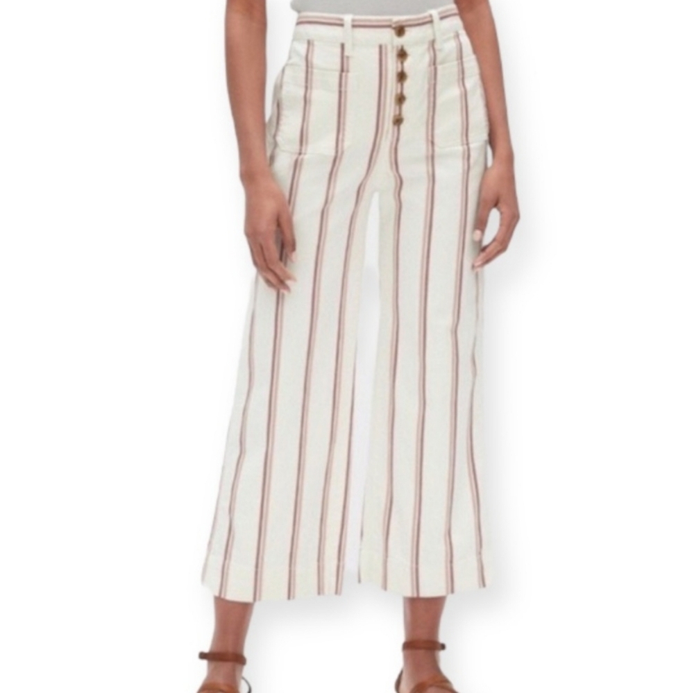 GAP Cream Wide-Leg Striped Pants with Rust Stripes